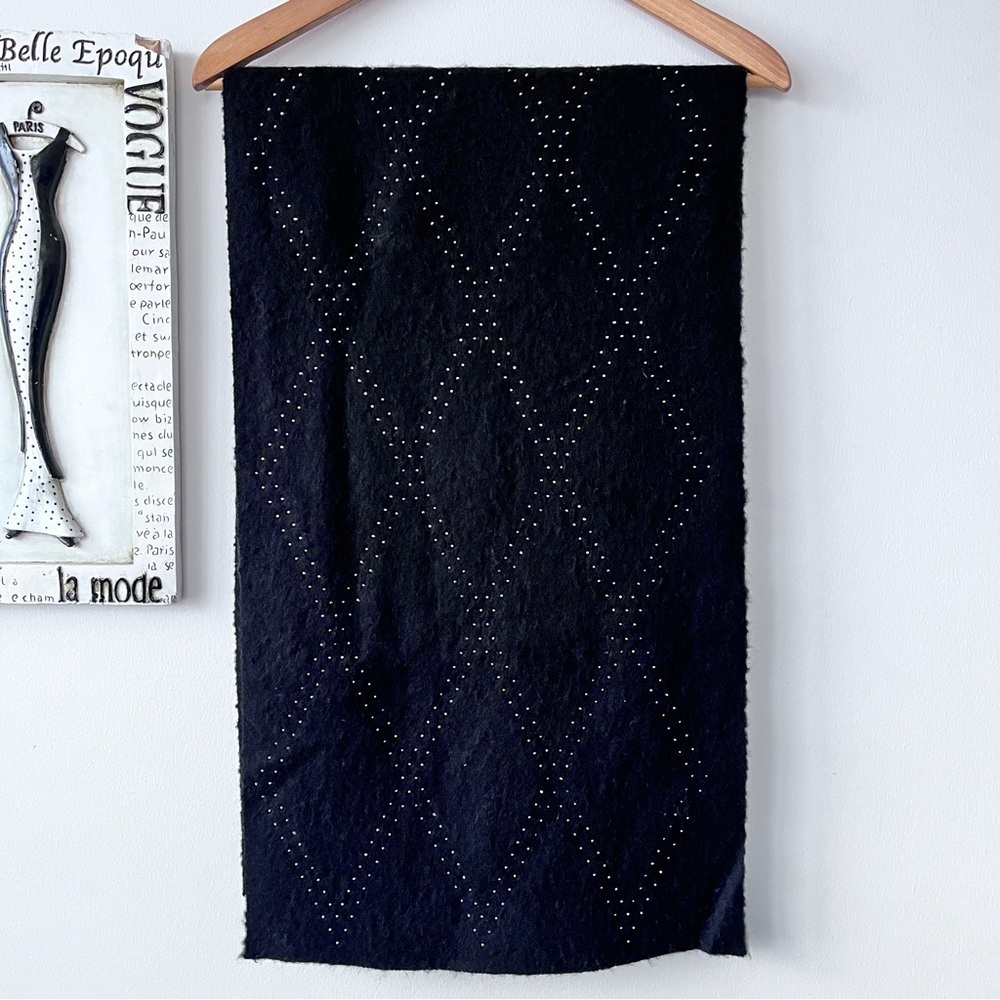 Zara Black Whimsigoth Studded Diamond Holiday Argyle Scarf Size M